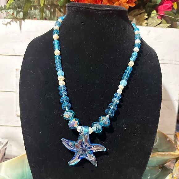 NEW Handcrafted Art Glass Murano & Crystal Beaded Pendant &Necklace 925 Sterling - Picture 2 of 6